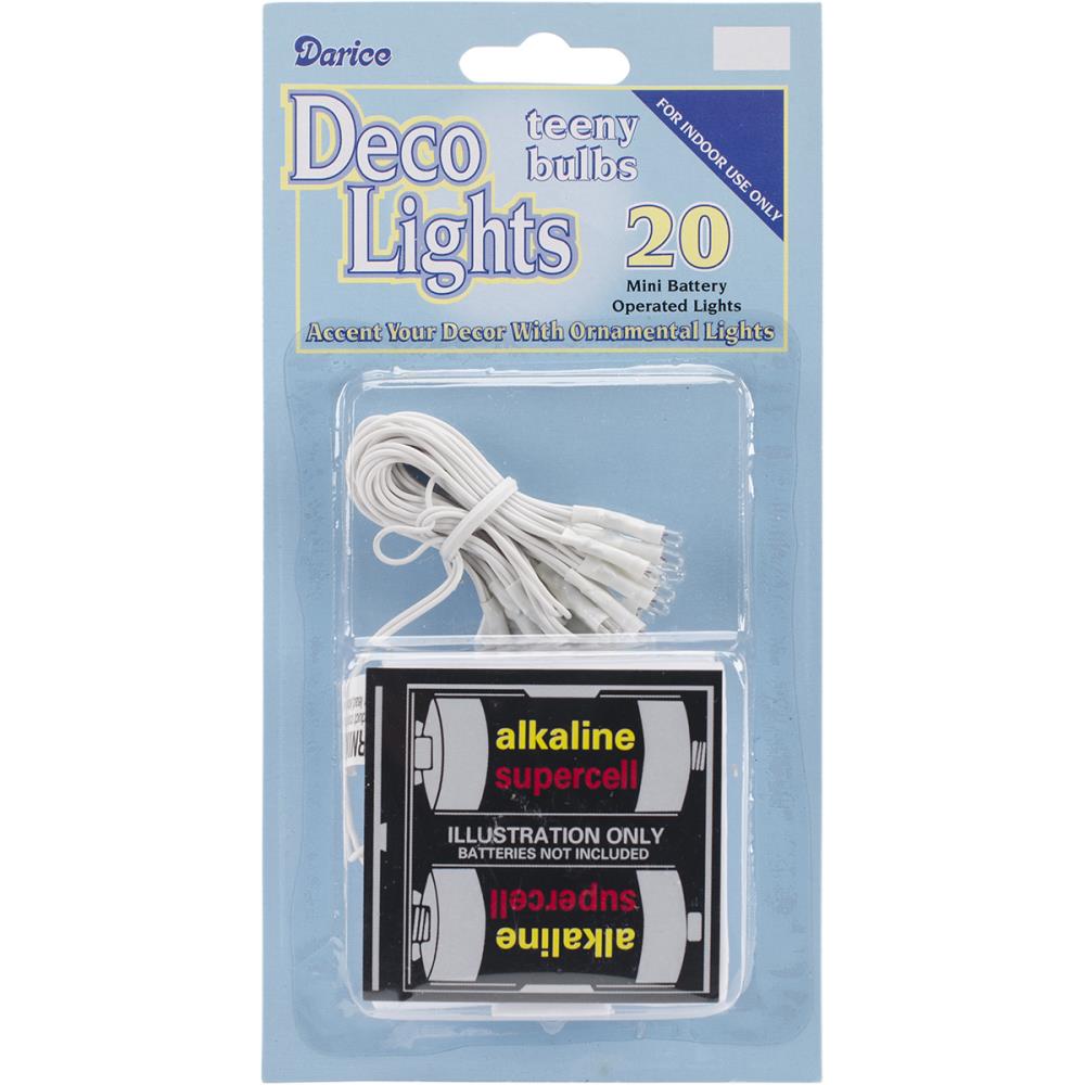Darice - Deco Light Set With Battery Pack - 20 Clear Teeny Bulbs - White Cord