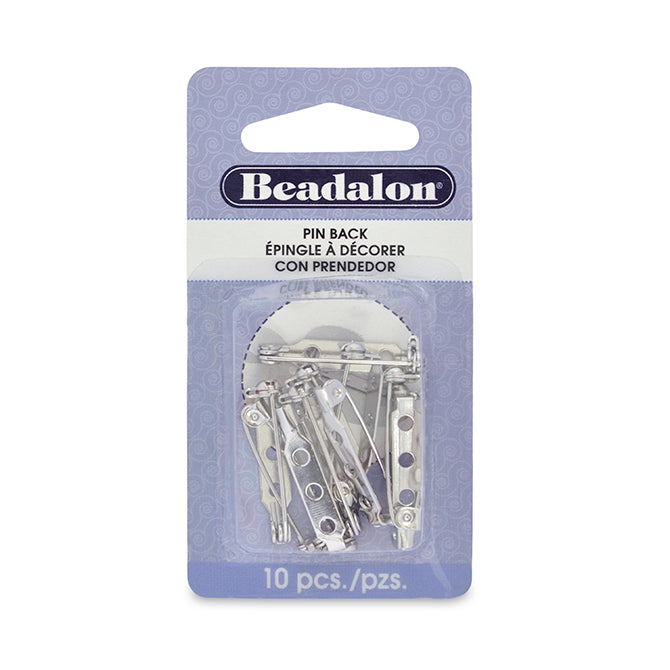 Pin Back, 1 in, 25 mm / Rhodium Plated, 10 pc