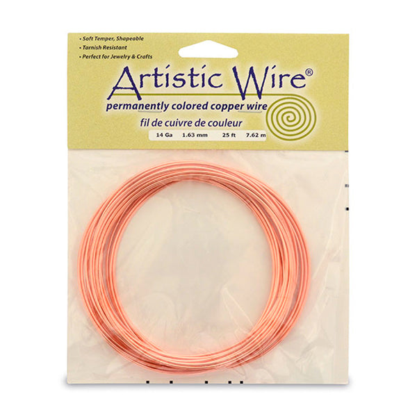 Artistic Wire, 14 Gauge / 1.60 mm Bare Copper Craft Wire, 25 ft / 7.6