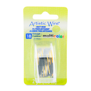 Artistic Wire, 22 Gauge / .64 mm Tarnish Resistant Colored Copper Craft Wire, Multicolor Silver, Gold, Black, 6 yd / 5.5 m