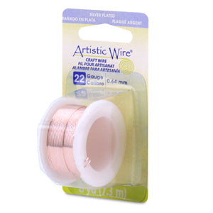 Artistic Wire, 22 Gauge / .64 mm Silver Plated Tarnish Resistant Colored Copper Craft Wire, Rose Gold Color, 8 yd / 7.3 m