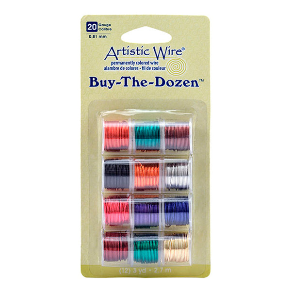 Artistic Wire, 20 Gauge / .81 mm Tarnish Resistant Colored Copper Craft Wire, Buy-The-Dozen, Assorted Colors, 3 yd / 2.7 m ea, 12 spools