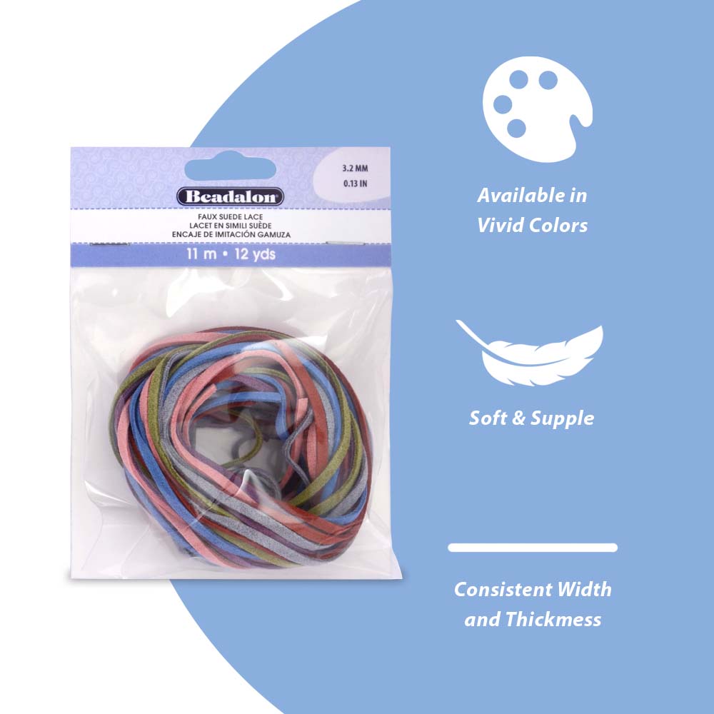 Cord Variety Pack, Faux Suede, 2 mm / .08 in, Black, Red, Brown, Green, 1 m / 1.1 yd
