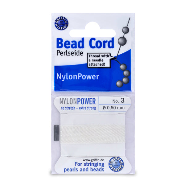 Polythread Size #3, .50 mm / .020 in, White, with needle, 2 m / 6.5 ft