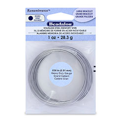 Remembrance Memory Wire, .036 in / 0.91 mm Heavy Duty Round, Bracelet, Large, Bright, 1 oz / 28.35 g, approx. 30 coils/pack