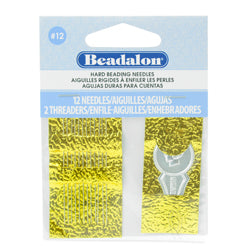 Hard Beading Needles, Size #12, for bead cord sizes up to .0.007 in, .18 mm / 12 pc, 2 Threaders