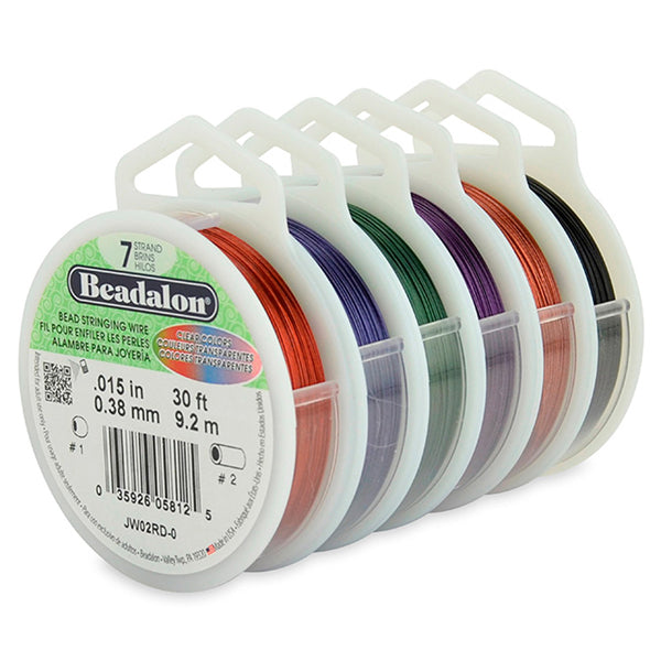 7 Strand Stainless Steel Bead Stringing Wire, 6-Pack, .015 in / 0.38 mm, Assorted Colors, 30 ft 9.2 m