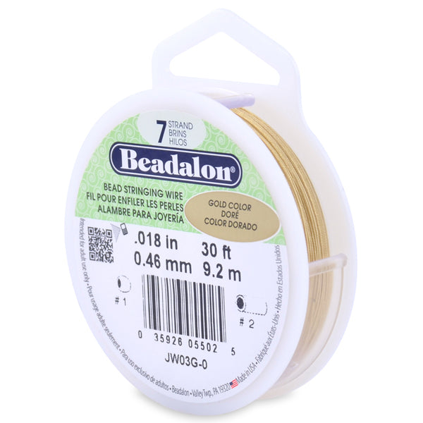 7 Strand Bead Stringing Wire, .018 in / 0.46 mm, Gold Color, 30 ft / 9.2 m