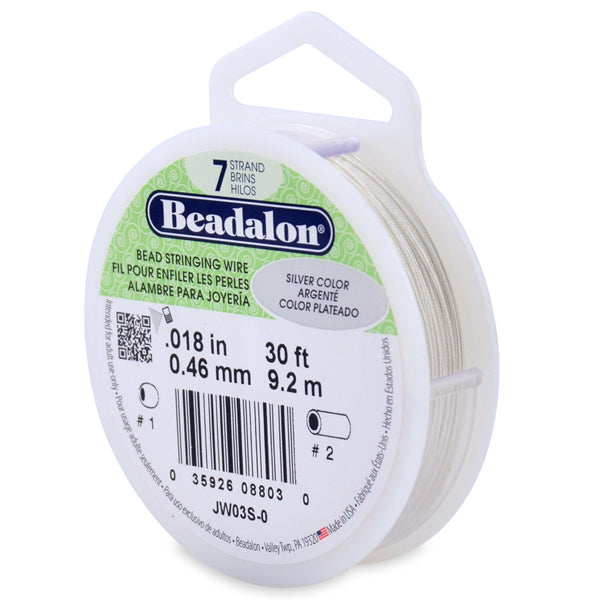 7 Strand Bead Stringing Wire, .018 in / 0.46 mm, Silver Color, 30 ft / 9.2 m
