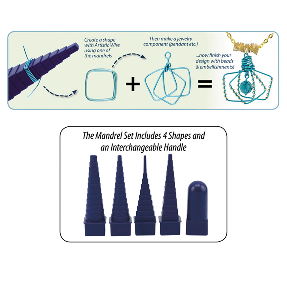 Plastic Step Up Multi size and shape Mandrels with Interchangeable Handle, Round, Oval, Square, Triangle, 4 pc
