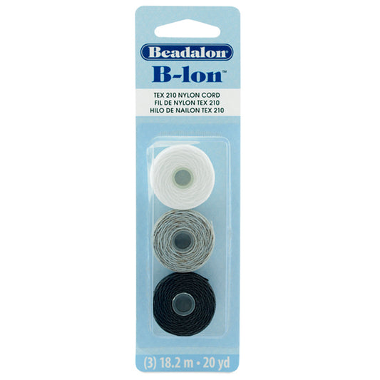 B-LON Cord, TEX 210, 0.5 mm / .02 in, Black, White, Grey, 18.28 m / 20 yd ea, 3 pc