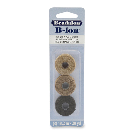 B-LON Cord, TEX 210, 0.5 mm / .02 in, Dark Brown, Medium Brown, Light Brown, 18.28 m / 20 yd ea, 3 pc