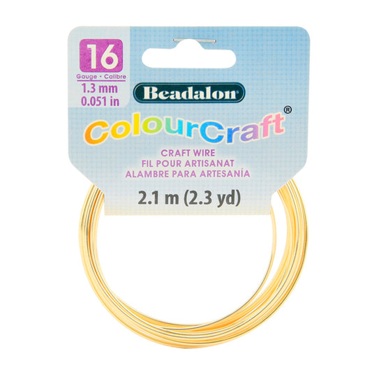 ColourCraft Wire, 16 Gauge 0.051 in / 1.30 mm, Gold Color Silver Plated Tarnish Resistant, 2.1 m / 2.3 yd coil