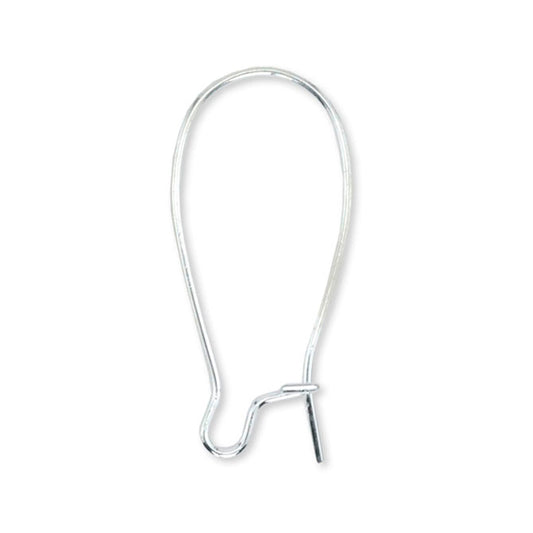 Ear Wires, Kidney, 25 mm / .984 in, Silver Plated, 20 pc