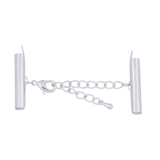 Slide Connector 1 in / 26 mm, Lobster Extension Clasp 2 in / 5.08 cm, Silver Plated Electrophoretic Coating, 1 set