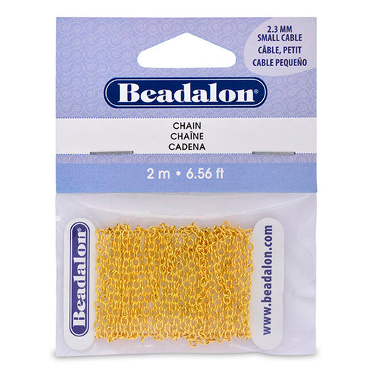 Chain, 2.3 mm / .091 in Small Cable, Gold Color, 2 m / 6.56 ft