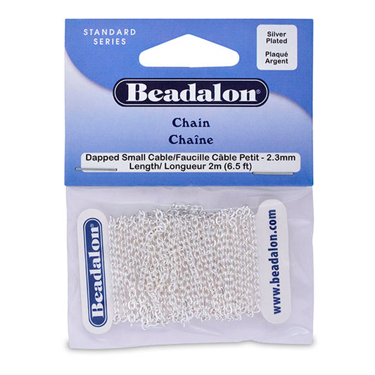 Chain, Dapped Small Cable, Silver Plated, 2 m / 6.56 ft