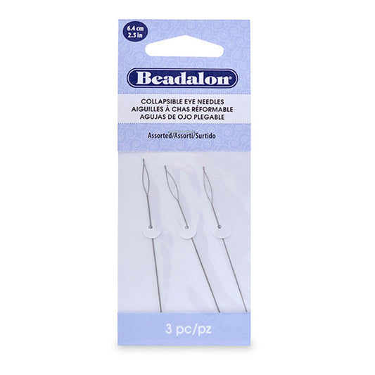 Collapsible Eye Needles, Variety Pack, Fine 0.30 mm / .012 in, Medium 0.36 mm / .014 in, Heavy 0.51 / .020 in, 2.5 in / 6.4 cm Length, 3 pc total