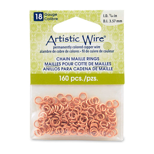 18 Gauge Artistic Wire, Chain Maille Rings, Round, Natural, 9/64 in / 3.57 mm, 160 pc