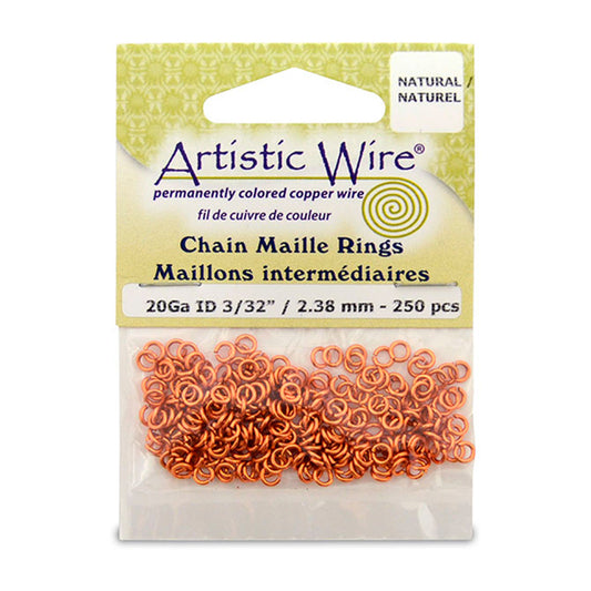 20 Gauge Artistic Wire, Chain Maille Rings, Round, Natural, 3/32 in / 2.38 mm, 250 pc