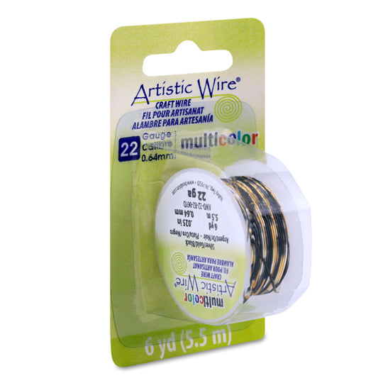 Artistic Wire, 22 Gauge / .64 mm Tarnish Resistant Colored Copper Craft Wire, Multicolor Silver, Gold, Black, 6 yd / 5.5 m