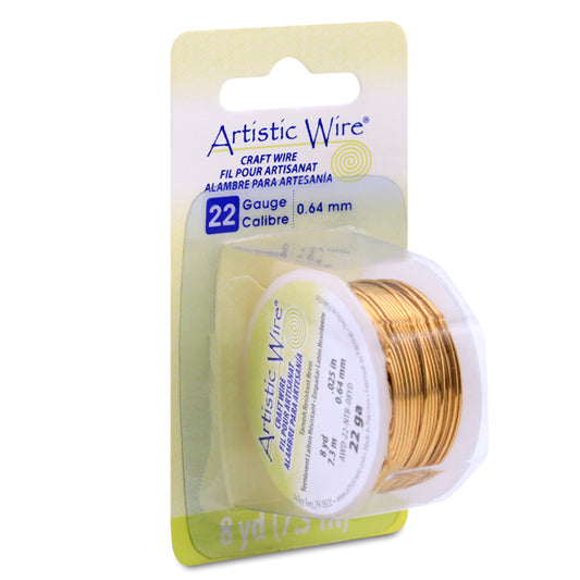 Artistic Wire, 22 Gauge / .64 mm Tarnish Resistant Colored Copper Craft Wire, Antique Brass Color, 8 yd / 7.3 m