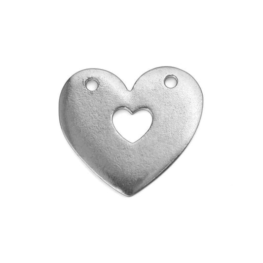 Pewter Stamping Blank, Heart w/ Heart Hole 1" x 1".  2PK