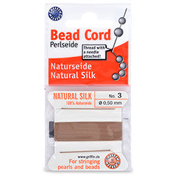 Silk Thread, Size #3, .50 mm / .020 in, Beige, with needle, 2 m / 6.5 ft