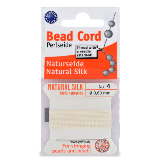 Silk Thread, Size #4, .60 mm / .024 in, White, with needle, 2 m / 6.5 ft