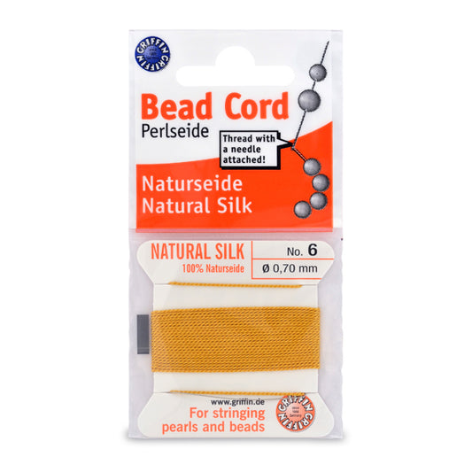 Silk Thread, Size #6, .70 mm / .028 in, Amber, with needle, 2 m / 6.5 ft