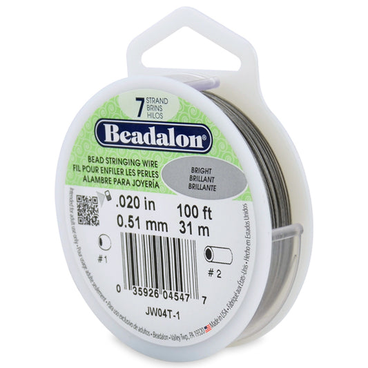 7 Strand Stainless Steel Bead Stringing Wire, .020 in / 0.51 mm, Bright, 100 ft / 31 m