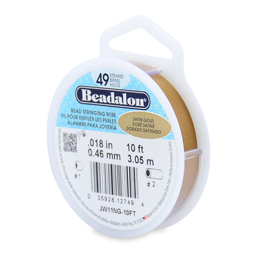 Beadalon - 49 Strand Stainless Steel Bead Stringing Wire, 0.46 mm, Satin Gold, 3.1 m